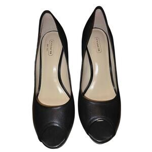 Coach Breana Signature Monogram Peep-Toe Platform 5” Pumps, Size 8.5, Black